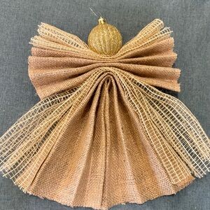 Handmade Rustic Angel Ornament Made of Burlap and Sparkly Decorative Mesh